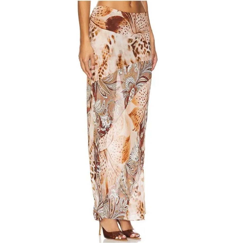 RETROFETE Aubree Skirt Brown Animal Print Maxi Skirt sheer AS IS sz XS - Picture 3 of 14